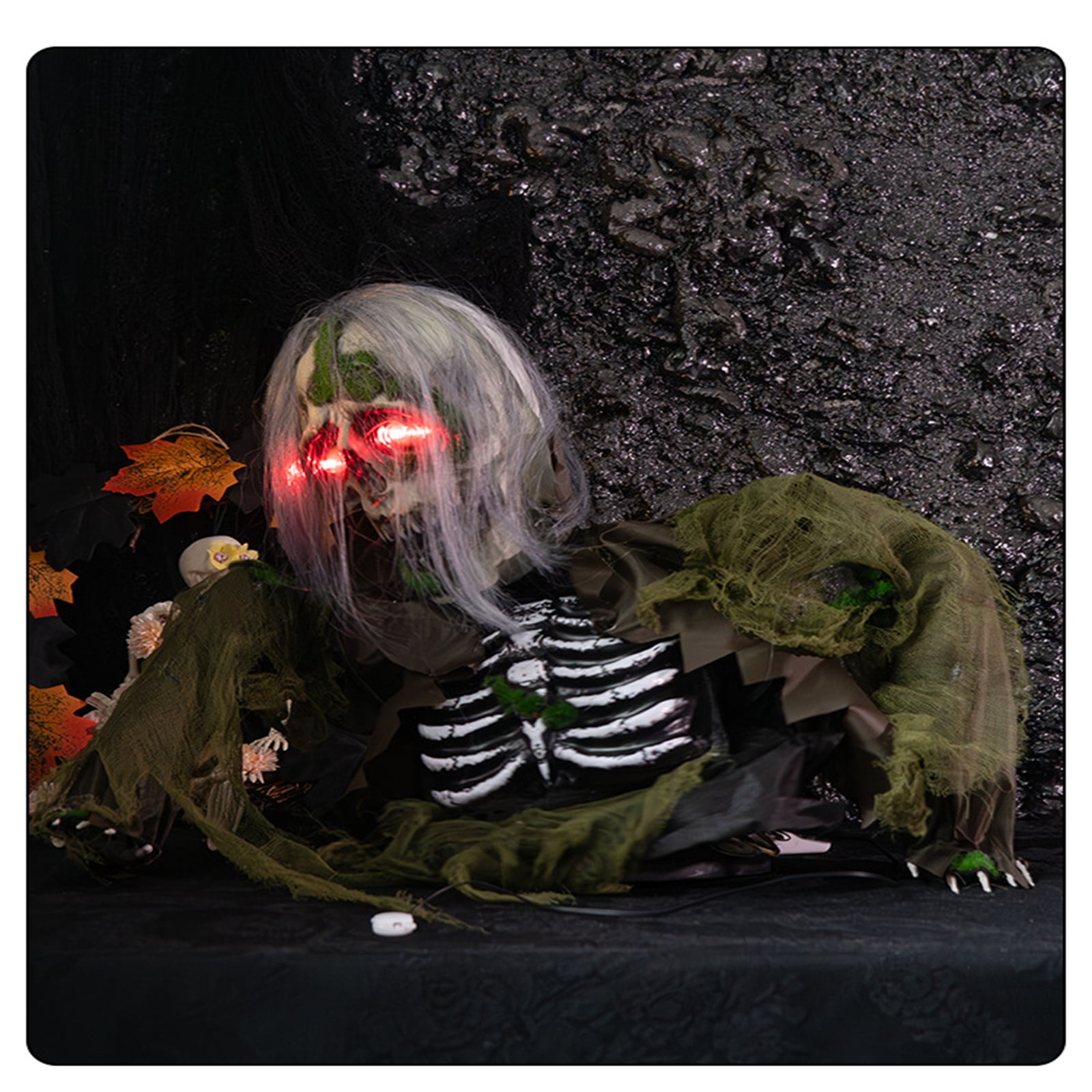 Halloween Zombie Groundbreaker Decoration Outdoor,Scary Animatronics Moss Zombie with Glowing Eyes and Sounds for Graveyard Haunted House Decor,Sounds Activated Animated Swing Body Zombies Props