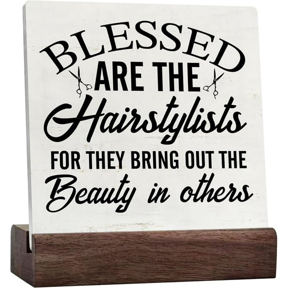 Hairdresser Hairapist Sign Wood Desk Sign Decor Blessed Are The Hairstylists Ceramic Table Sign Hair Salon Shelf Table Decorations