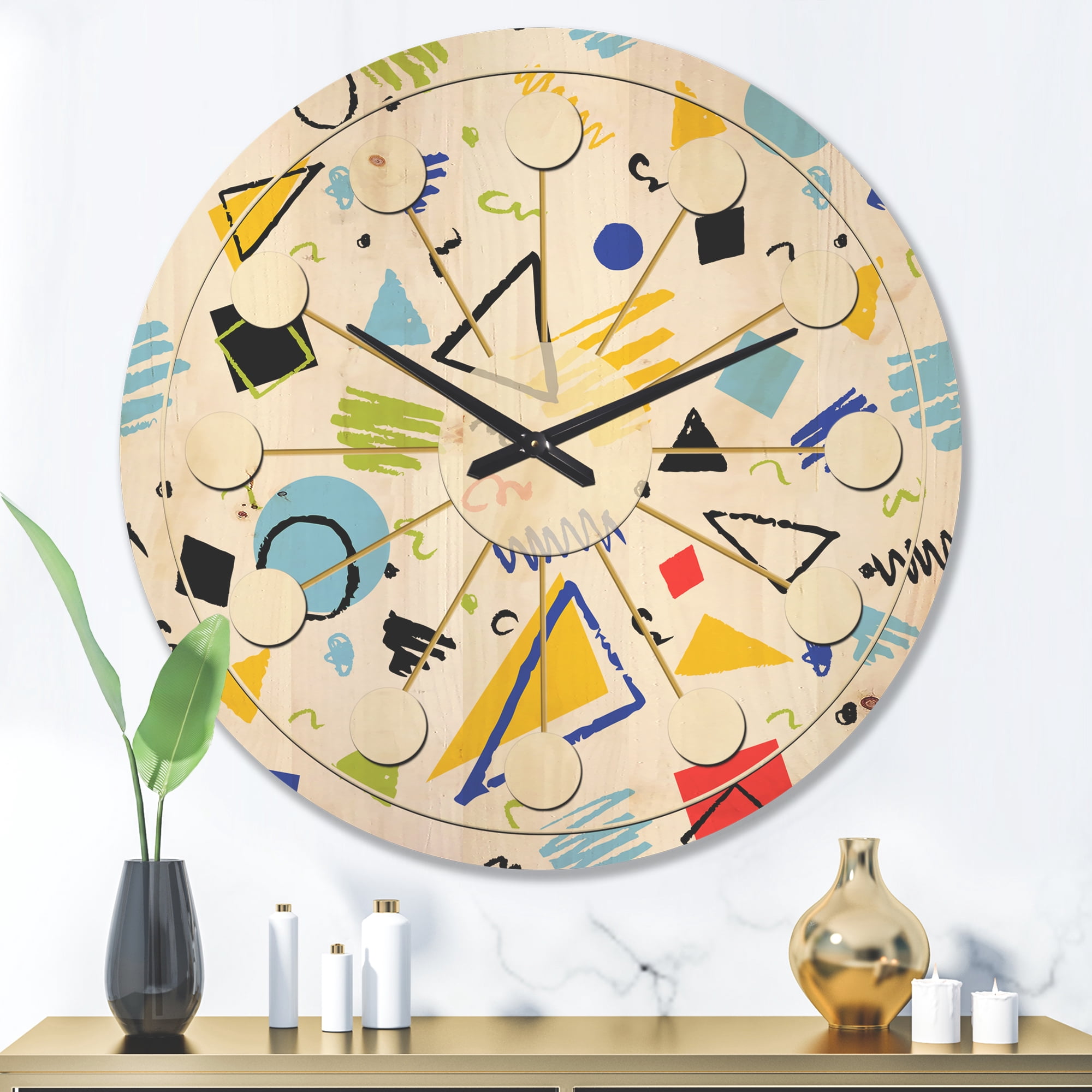 Designart 'Retro Geometric Design III' Mid-Century Modern Wood Wall Clock