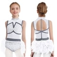 thumbnail image 4 of Aislor Girls Ballet Leotard Modern Gymnastics Jazz Dance Sleeveless Feather Skirt Rhinestone Bodysuit White 14, 4 of 7