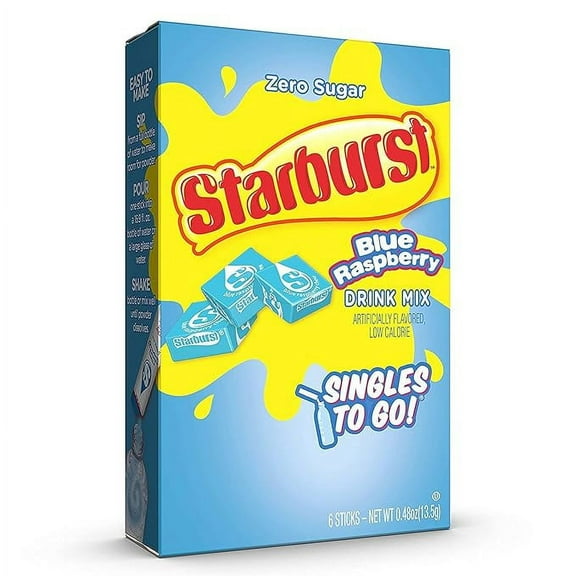 Starburst Singles To Go Zero Sugar Drink Mix, Blue Raspberry, 6 CT Per Box (Pack of 1)