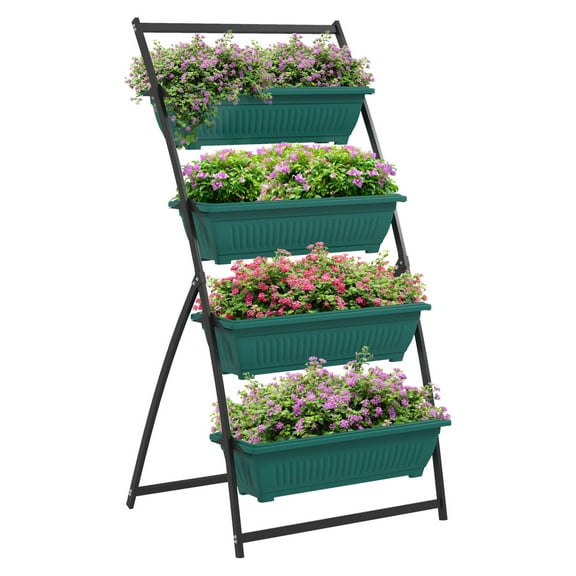 Vertical Garden Planter 4 Tier - Raised Garden Bed for Outdoors, Elevated Plant Boxes with Stand, Self-Draining Vegetable Flower Garden