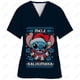 thumbnail image 3 of Blusa de uniforme de trabajo con cuello en V y cordón de manga corta con estampado de dibujos animados de Disney Stitch para mujer, 3 of 5