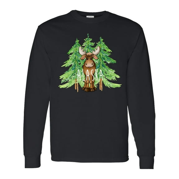 Inktastic Alaska Moose and Trees Long Sleeve T-Shirt