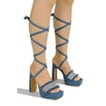 thumbnail image 2 of Cape Robbin Dannie Light Blue Denim Rhinestone Open Toe Block Heeled Sandals (Light Blue, 7), 2 of 2