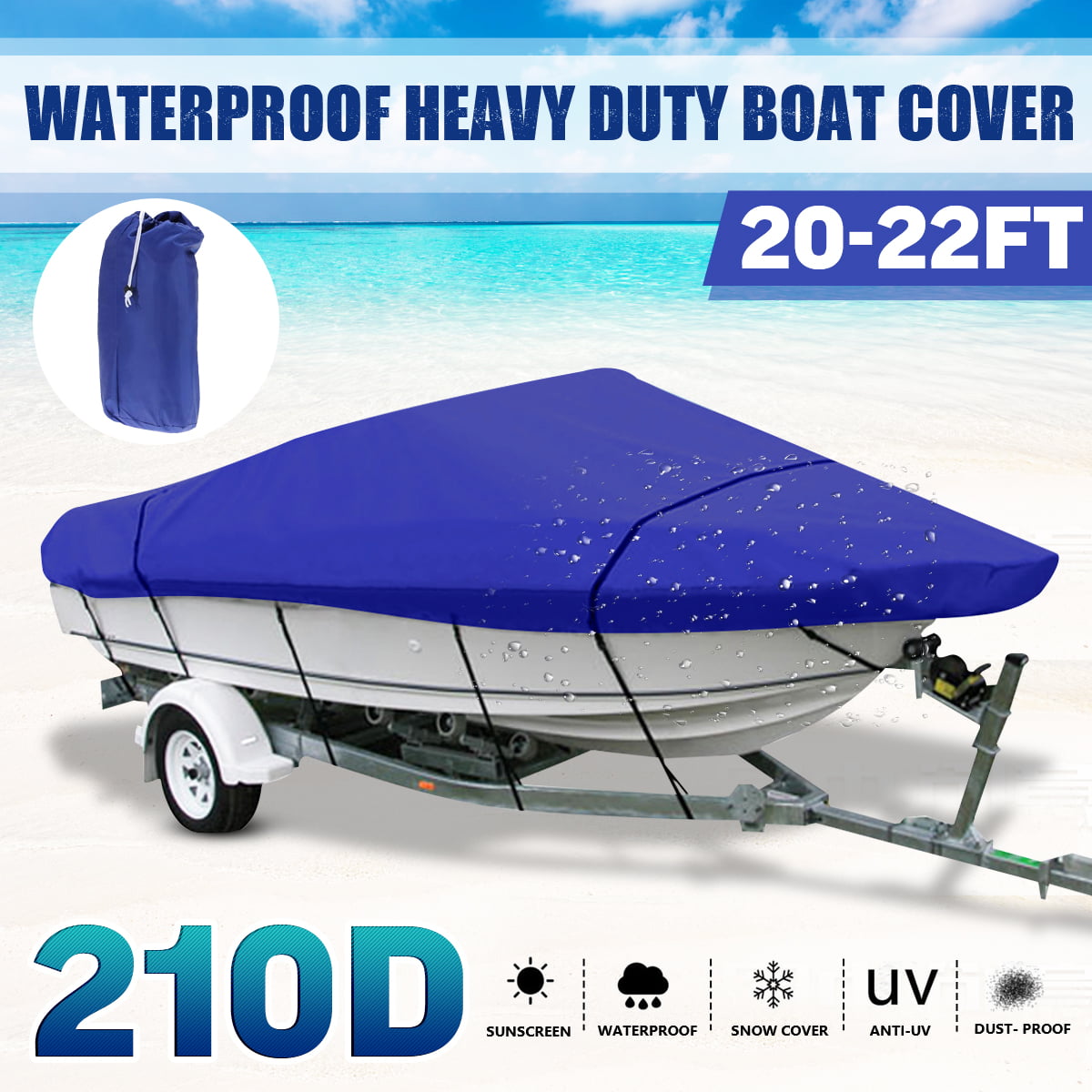 Boat Cover 210D Ski Boat Covers V-Hull Runabout Boat Cover Sunproof Trailerable Boat Cover Heavy Duty Heavy Duty Protect The Ship from Any Harm 