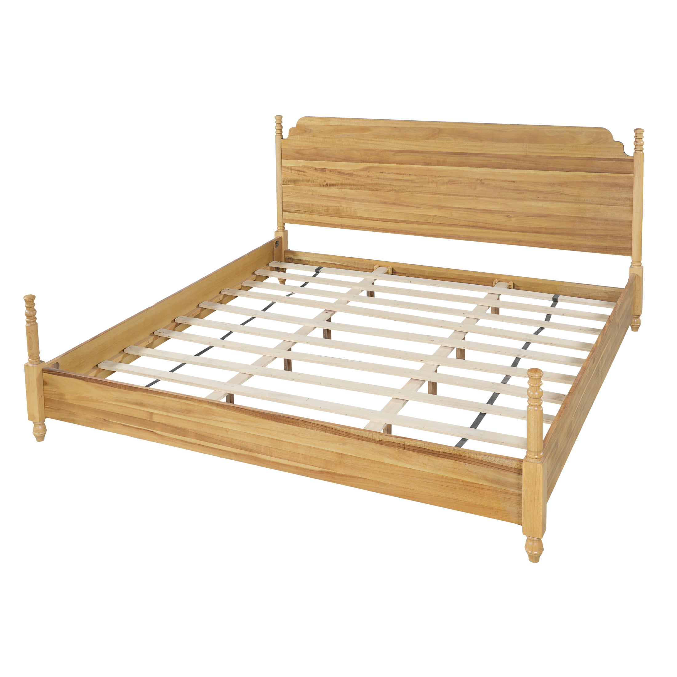Christopher Knight Home Farmhouse King Platform Bed with Curved Headboard, Turned Legs, Teak Brown