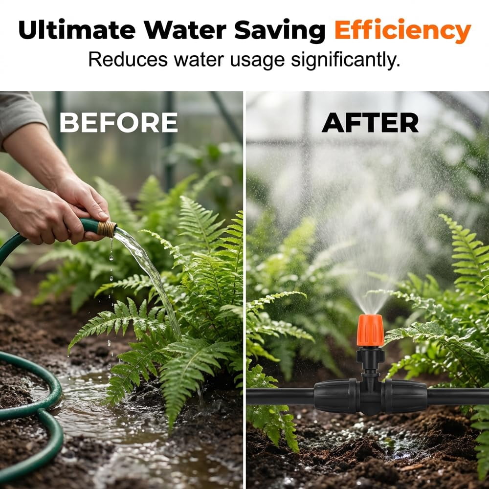 Drip Irrigation Kit, 33FT Plant Watering System, 5/16 inch Drip Line Irrigation with Adjustable Emitters, 360 Flexible Hose, 2026 Upgrade for Greenhouse Vegetable Garden Yard(33FT/8mm ID)Q