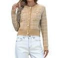 thumbnail image 3 of Womens Open Front Button Down Long Sleeve Texture Knit Cardigan Sweaters with Pockets Khaki L, 3 of 9