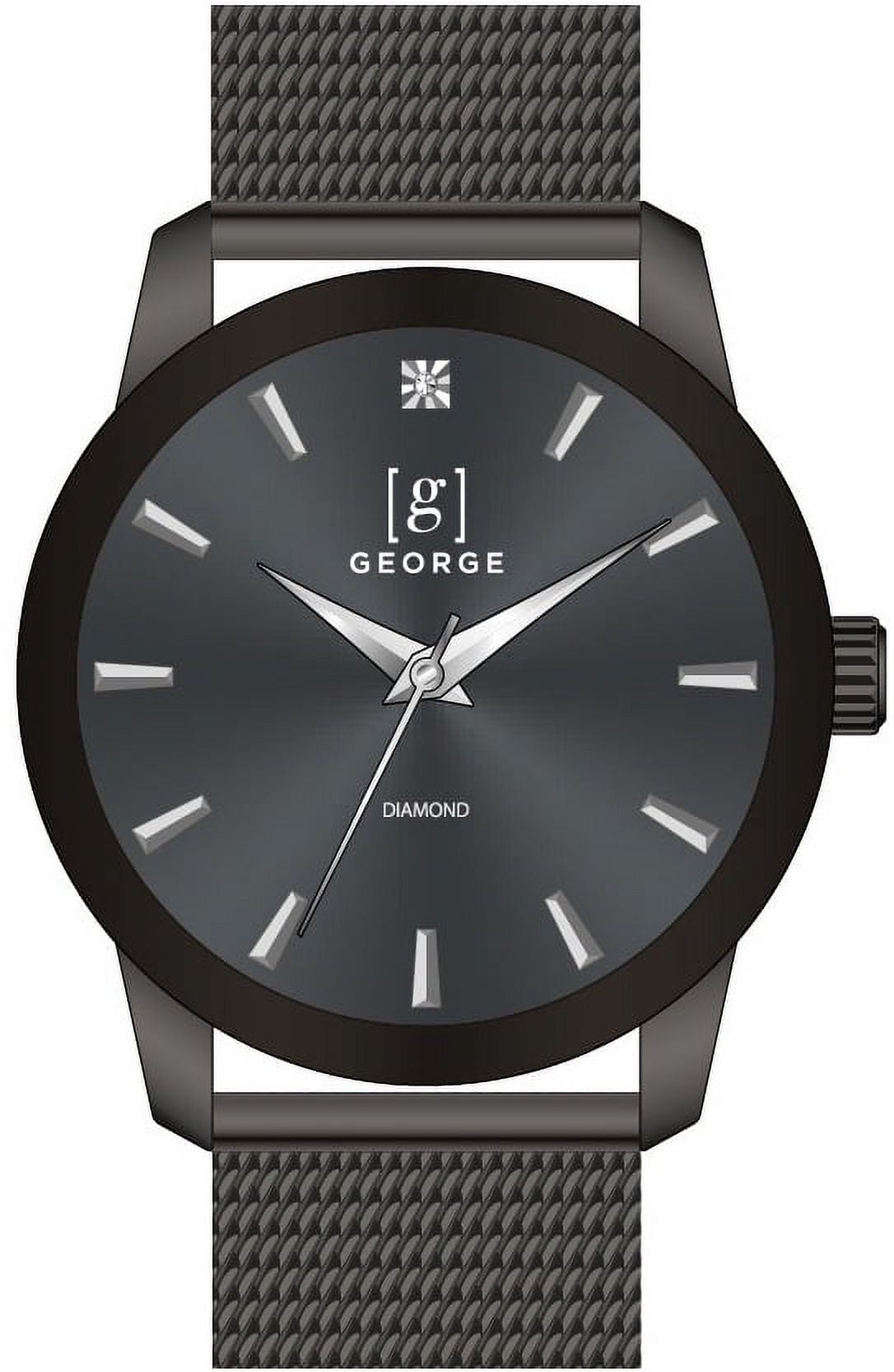 George Men's Gunmetal Tone 42mm Genuine Diamond Mesh Watch