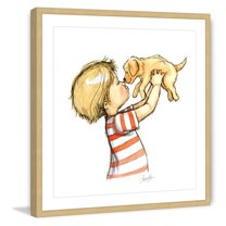 "Puppy Loves Boy" Framed Painting Art Print, 24" x 1.5"
