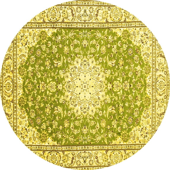 Ahgly Company Indoor Round Medallion Yellow Traditional Area Rugs, 4' Round