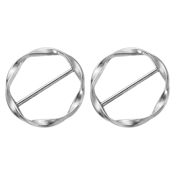 Uxcell 2 Pack T-shirt Clips, 34mm(1-5/16") Round Metal Silk Scarf Ring Clipfor Women Scarf, Loose T-shirt, Bright Silver