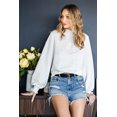 thumbnail image 4 of ABPHQTO Blusa de mujer blanca con manga de obispo texturizada y cuello fruncido con volantes, 4 of 5