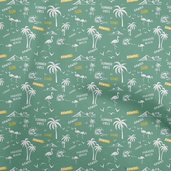 oneOone Cotton Poplin Dark Green Fabric Beach Hawaii Conversational Sewing Material Print Fabric By The Yard 42 Inch Wide