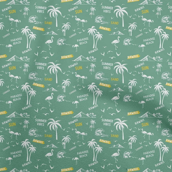 oneOone Cotton Cambric Dark Green Fabric Beach Hawaii Conversational Fabric For Sewing Printed Craft Fabric By The Yard 56 Inch Wide