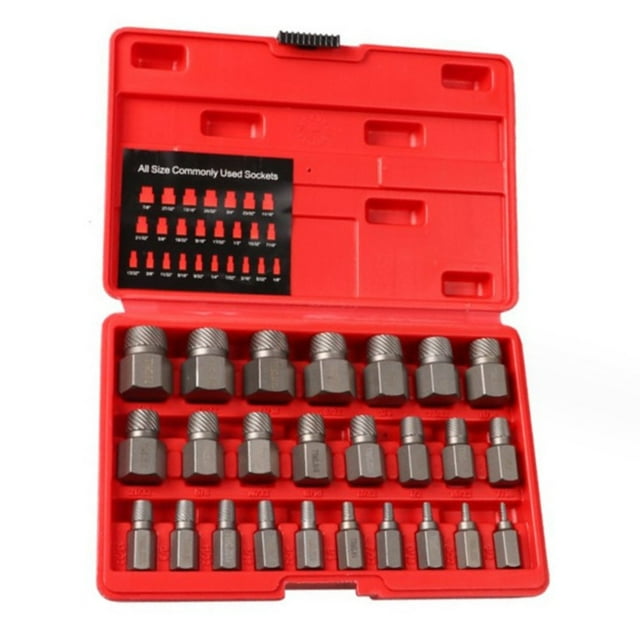 25Pcs Hex Screw Extractor Set Multi Teeth High Carbon Steel Rounded Bolt Remover