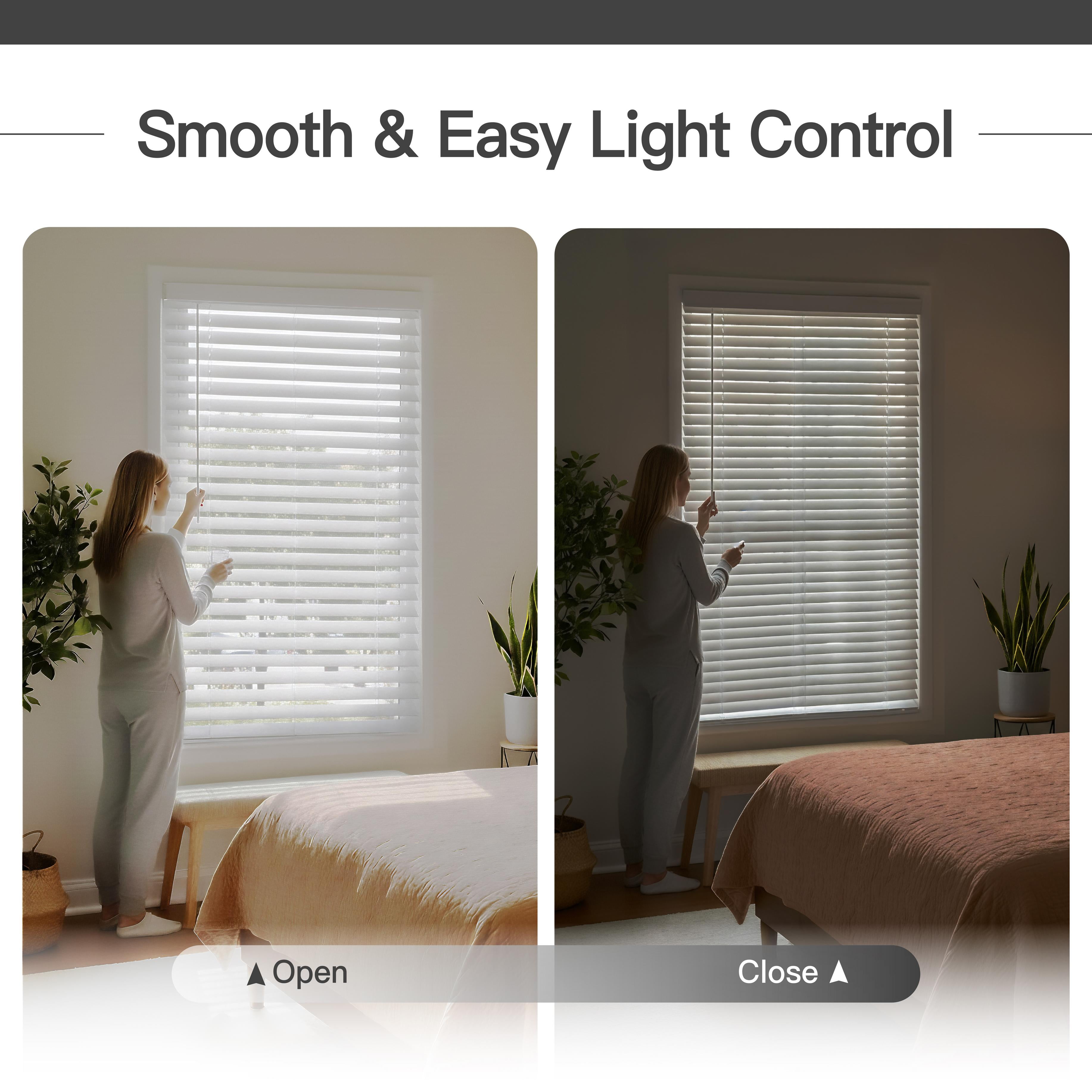 Coverscaped 2.5" Cordless Faux Wood Smooth White Blinds with 3.25" Crown Valance, 34.5" x 74"