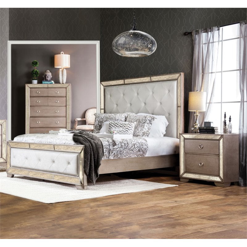 Foa Celina 2pc Champagne Wood Bedroom, California King Bed Sets Furniture