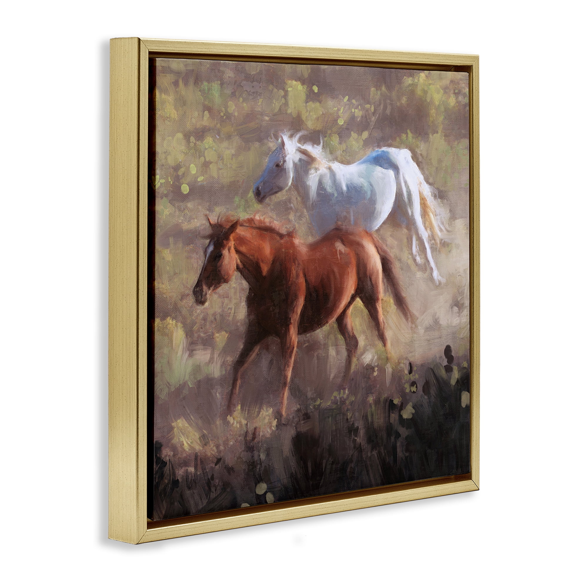 Stupell Industries Brown & White Wild Horses Animals & Insects Painting Gold Floater Framed Canvas Art Print Wall Art, 18 x 18