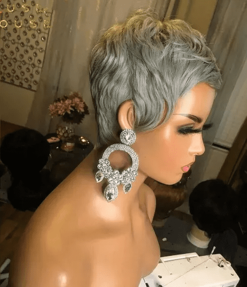 SUCS Grey Short Pixie Cut Bob - 100% Human Hair Wigs For Women and Girls, Wavy Wigs, Glueless