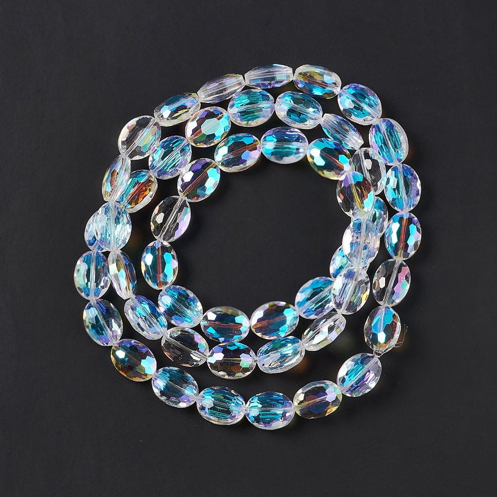 Faceted Glass Beads Strands Clear Oval 16x12x7.5mm Hole: 1.2mm about 50pcs/strand 31.50''(80cm)