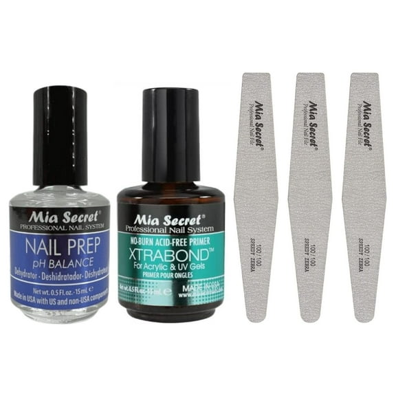 Mia Secret Nail Prep 0.5oz,Xtrabond Primer 0.5oz & NAIL FILE-SPEEDY ZEBRA 3pcs