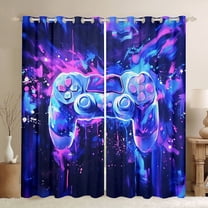 jejeloiu Game Console Black Out Curtains,Gamer Gaming Curtains Pack of 2 (42x63 Each),Purple Splatter Ink Bedroom Curtains For Boys Girls,Breathable Bedroom Decorative