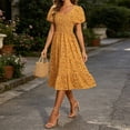 thumbnail image 5 of VBVC Women's Smocked Square Neck Floral Midi Dress , Ladies' Short Puff Sleeve Tiered Dress , Summer Casual A-Line Dress For Women, M-4XL, 5 of 6