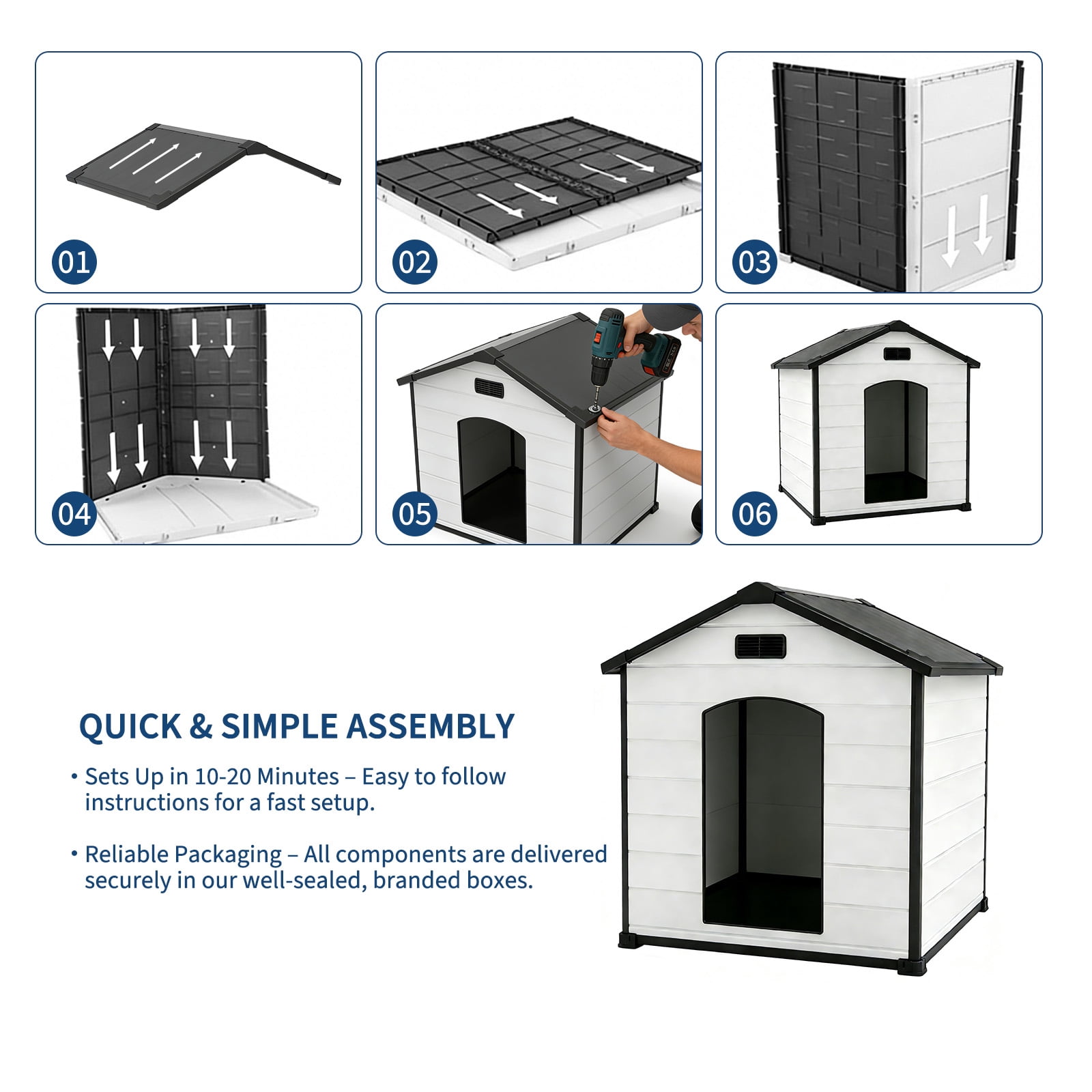 Garvee 57" Extra Large Dog House for Outdoor & Indoor, Waterproof Pet Kennel Shelter with Elevated Floor & Air Vents