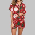 thumbnail image 2 of Lorytime Women's Pajama Set Santa Claus Short Sleeved Collared Button Down Shirt Sleep Shorts Holiday Sleepwear, 2 of 5
