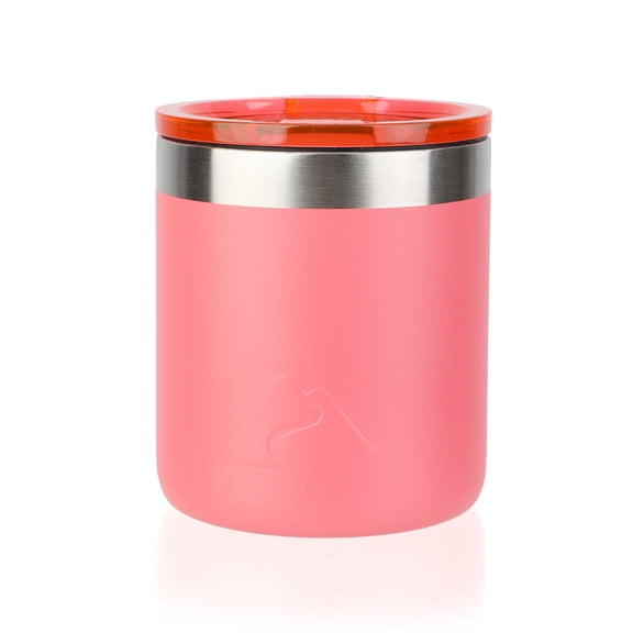 Ozark Trail 10oz Ceramic Lined Stainless Steel Lowball Tumbler with Magnetic Tritan Transparent Slider Lid, Coral