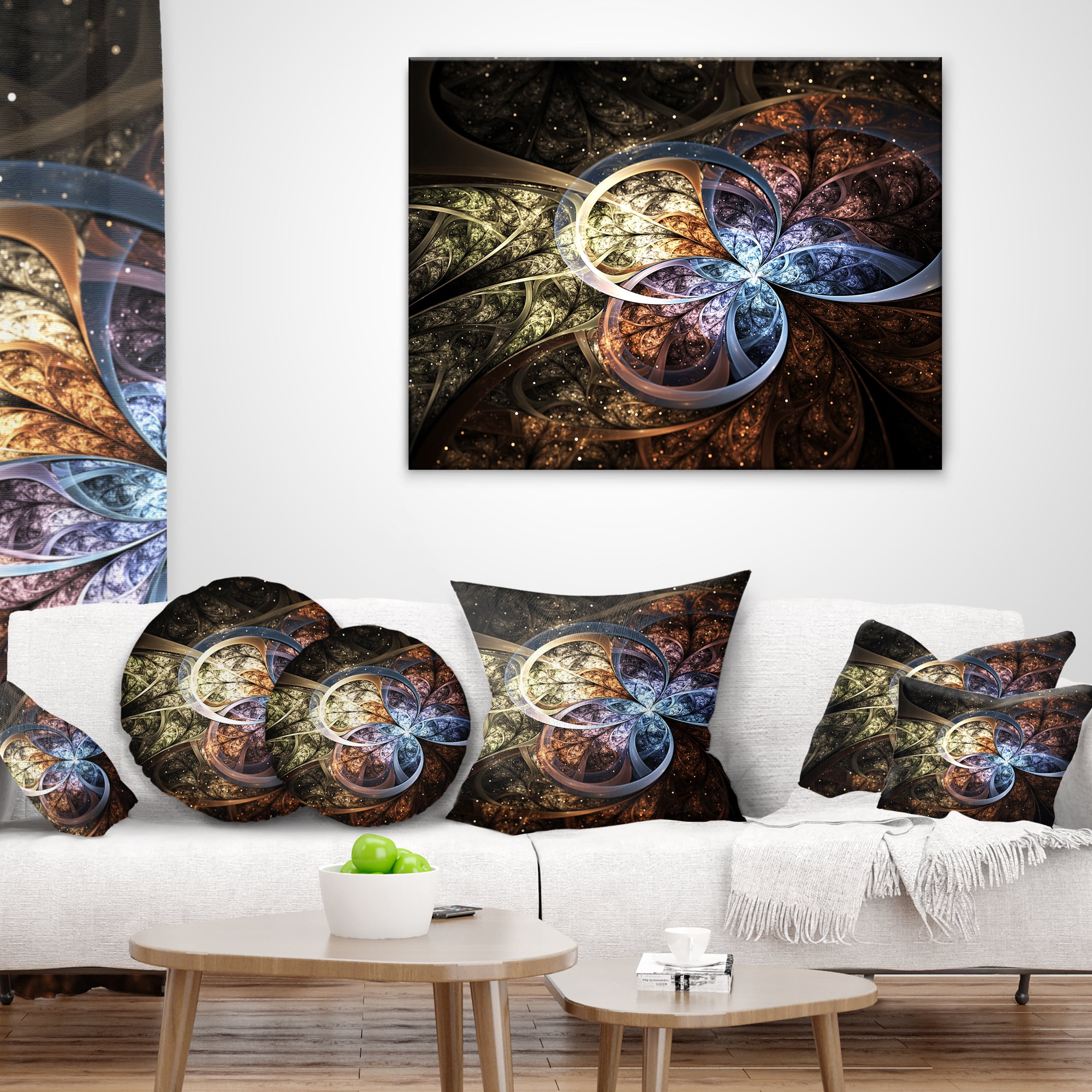 Designart Dark Brown Fractal Flower Digital Art - Floral Throw Pillow - 16x16