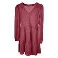 thumbnail image 3 of Sweater Dress for Women Fall Long Sleeve V Neck Ribbed Knit Dresses (Brick Red L), 3 of 3