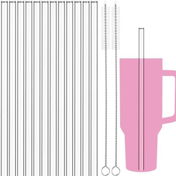 NiHome 12PCS Clear Glass Reusable Straws fit for Stanley H2.0 40oz Tumbler with 2 Brushes, 12" Long, 0.4"/10mm Diameter, Enhances Drinking Experience Prevents Spills, Dishwasher Safe