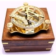 thumbnail image 3 of 4" Solid Brass Sundial Compass With Wooden Box (Antique Brass), 3 of 4