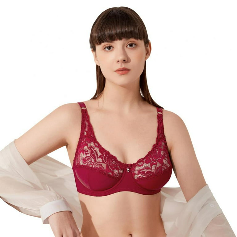 Women's Sexy Lace Bra See Through Minimizer Bras Plus Size Sheer Underwire  