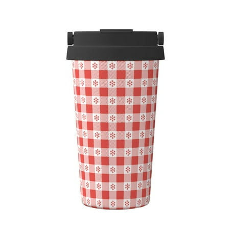 

Fuzoiu Checkered Christmas With Snowflakes Print Stainless Steel Travel Mug Vacuum Insulated Coffee Travel Mug Reusable Coffee Cup for Hot and Cold