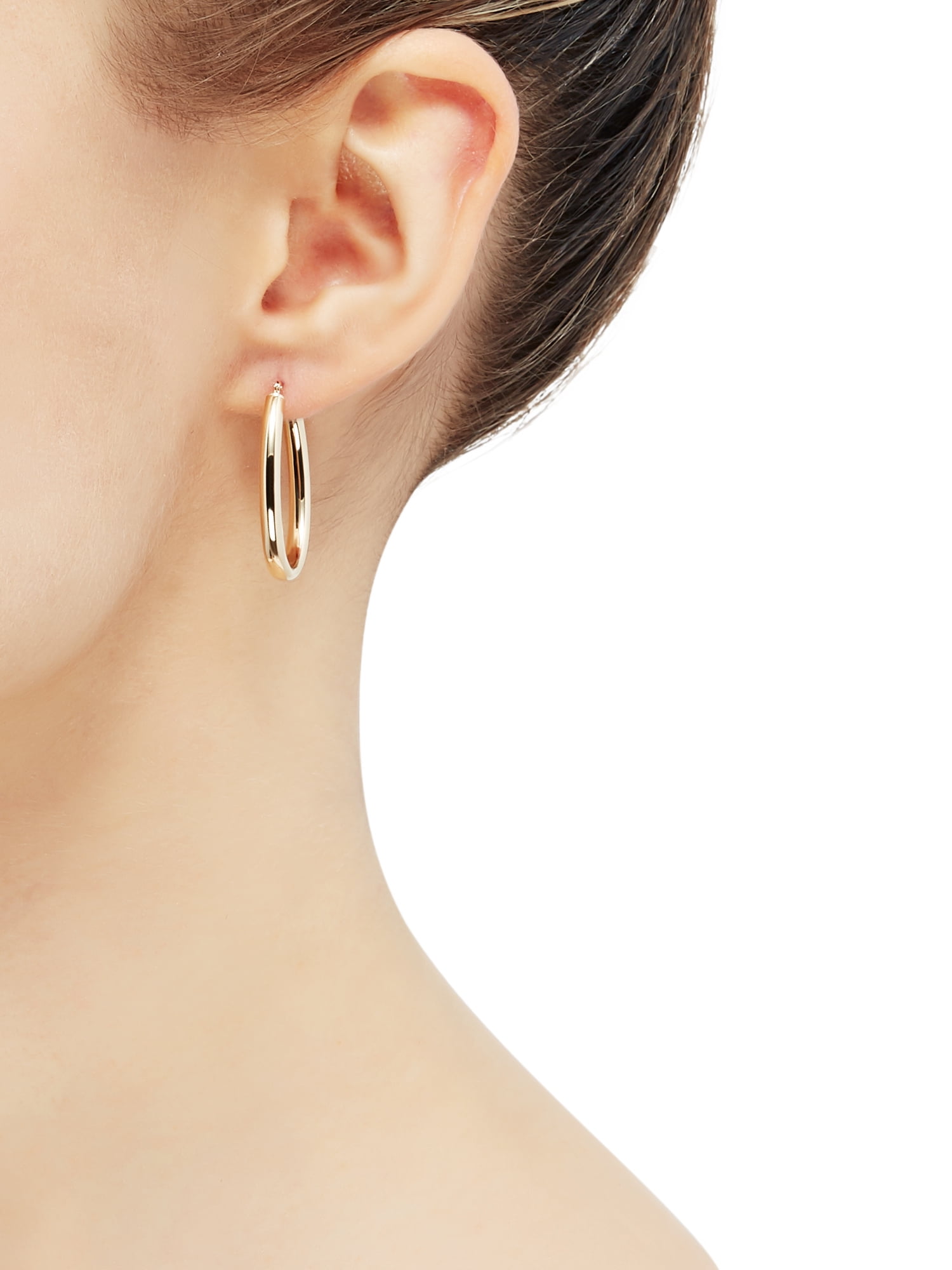 Brilliance Fine Jewelry 10K Yellow Gold 3MM X 20MM Hollow Oval Hoop Earrings