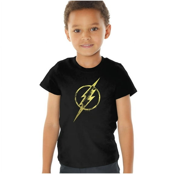 Justice League Flash Eroded Bolt Kids T Shirt (3) for Youth Toddler Boys and Girls, Black