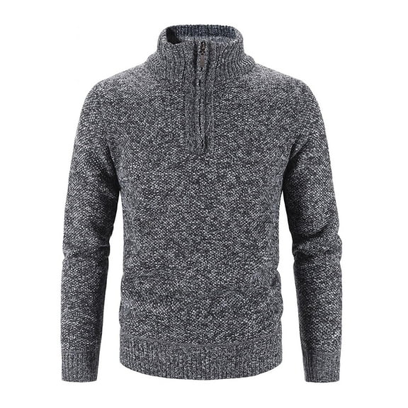 XFLWAM Men's Autumn Winter Turtleneck Long Sleeve Pullover Sweater Shirt Blouse Quarter Zipper Knit Sweater Pullover Tops Dark Gray M
