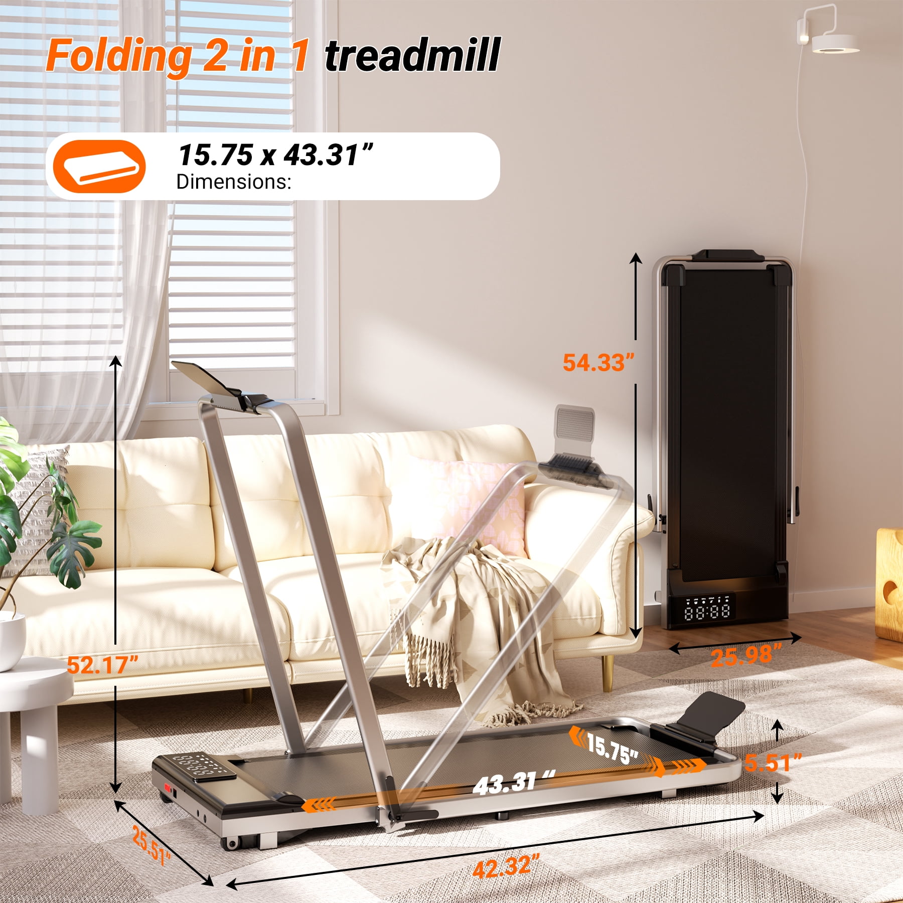 Sundorei Pro Desk Exercise Treadmills,3 in 1 Walking Pad Treadmill, 300 Weight Capacity Foldable Treadmill, 3.0HP Low Noise