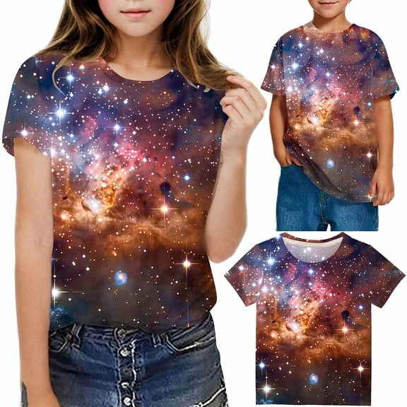 Frwgonr Big Girl Tees Soft Space Tees Kids Boys Casual Tshirts Clothes Summer Tops Orange, Size 3-14 Years