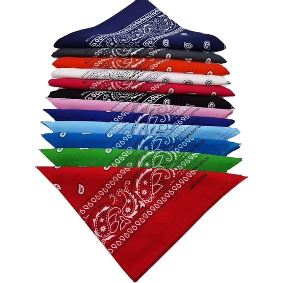 12 Pack Paisley Bandanas, 100% Cotton 22" Square Scarves, Multicolor Fashion Headbands for Men & Women