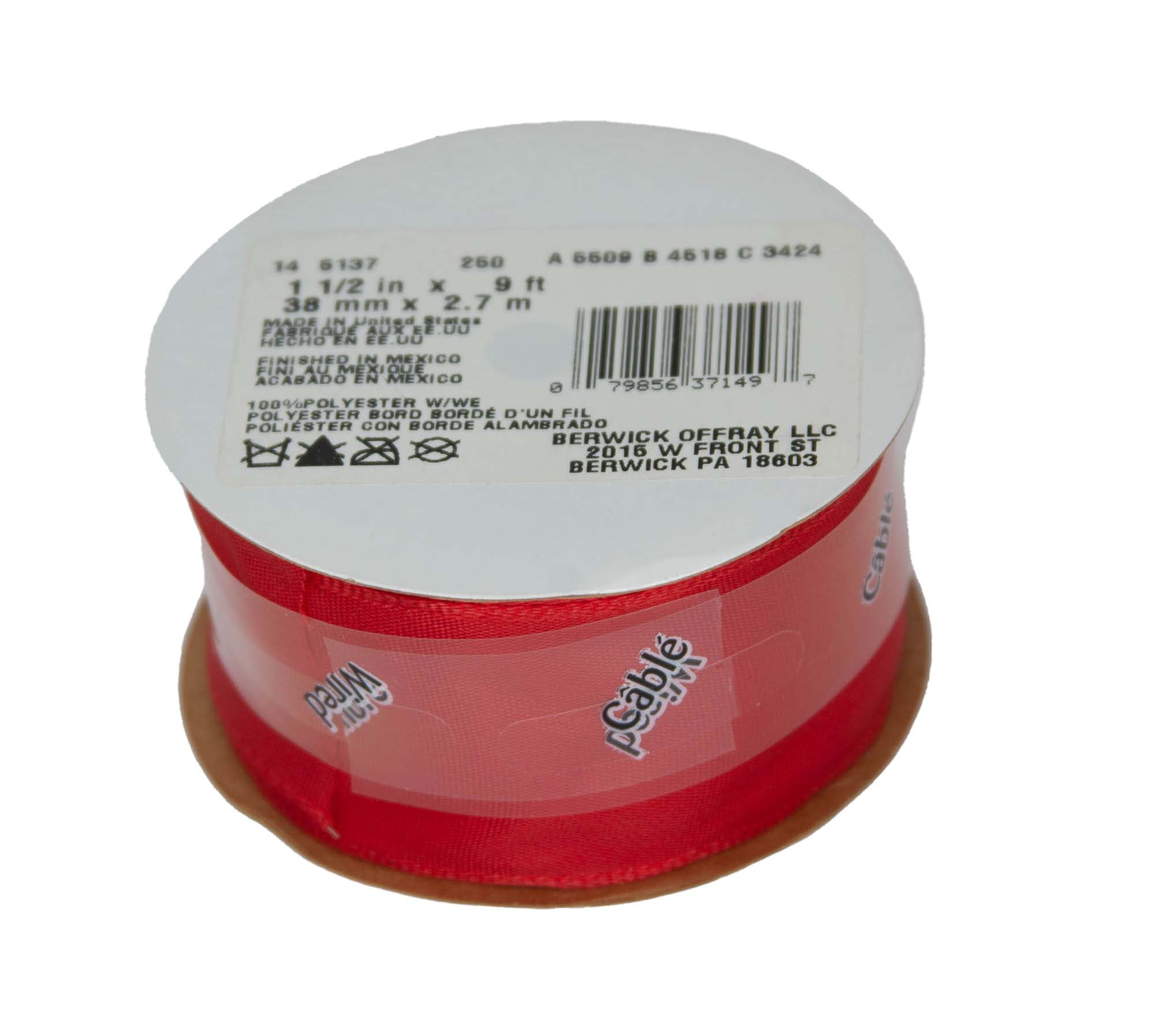  Offray Wired Edge Encore Sheer Craft Ribbon, 1-1/2-Inch Wide by  25-Yard Spool, Red