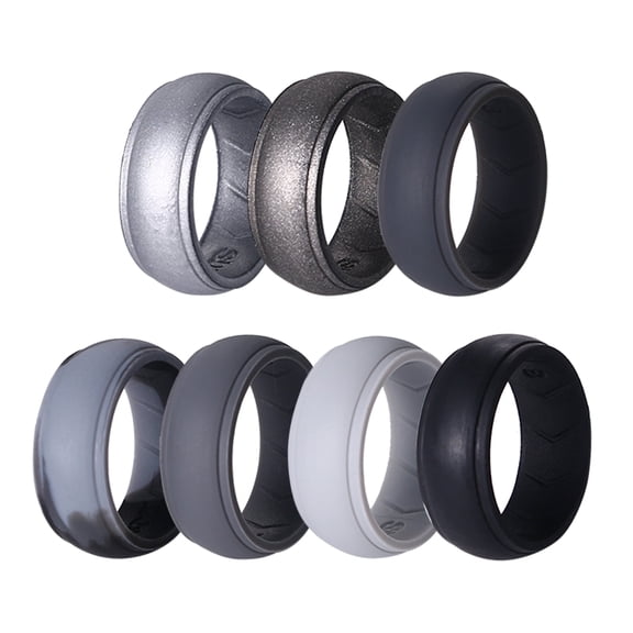 Avaner Silicone Wedding Ring for Men: 7 Pack 8mm Width Breathable Air Grooves Silicone Rubber Wedding Engagement Bands Christmas Valentine's Day Gift, Size 8