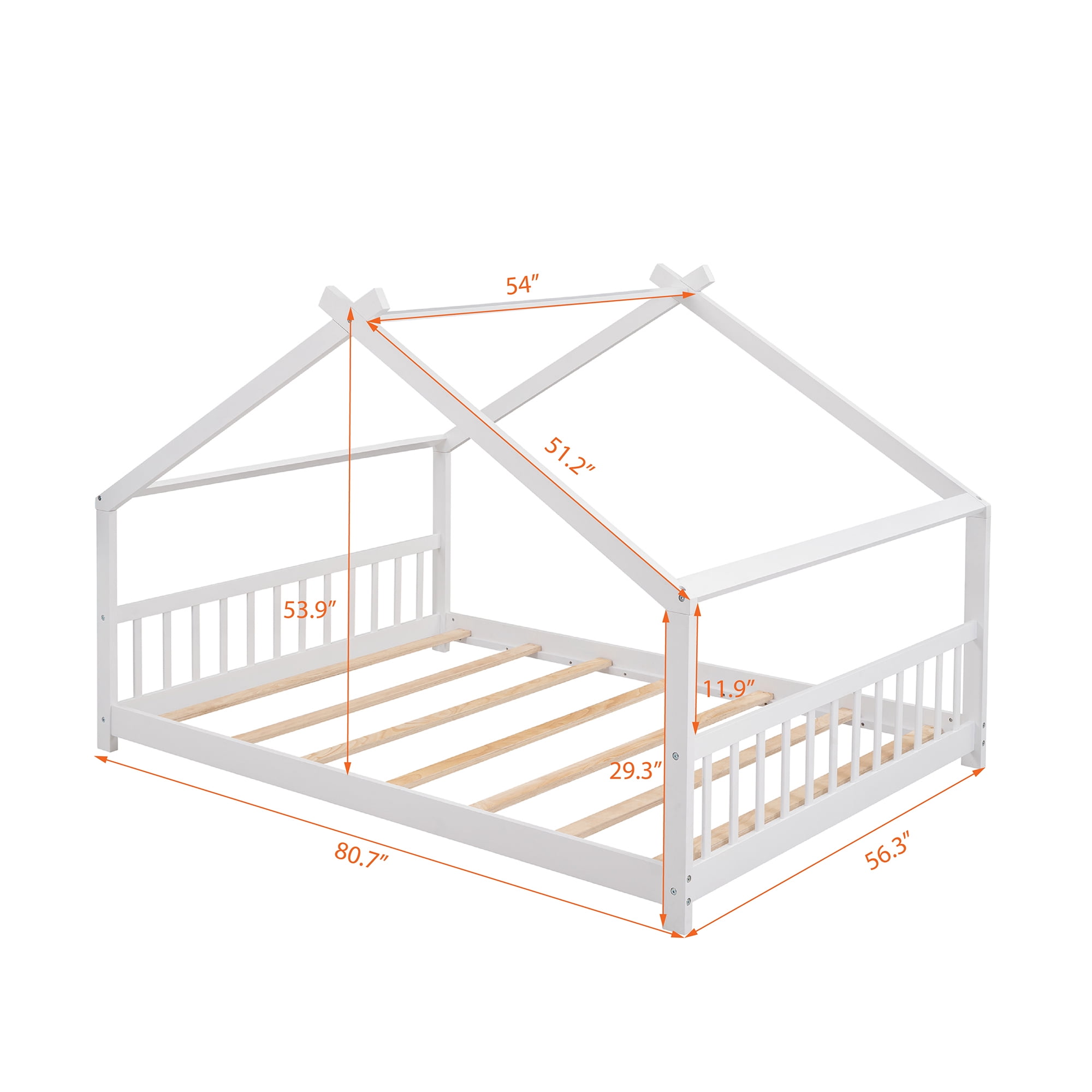 Leumius Full Size Wood House Bed for Kids,Montessori Floor Bed Frame with Headboard and Footboard,Playhouse Bed for Girls Boys(Full, White)