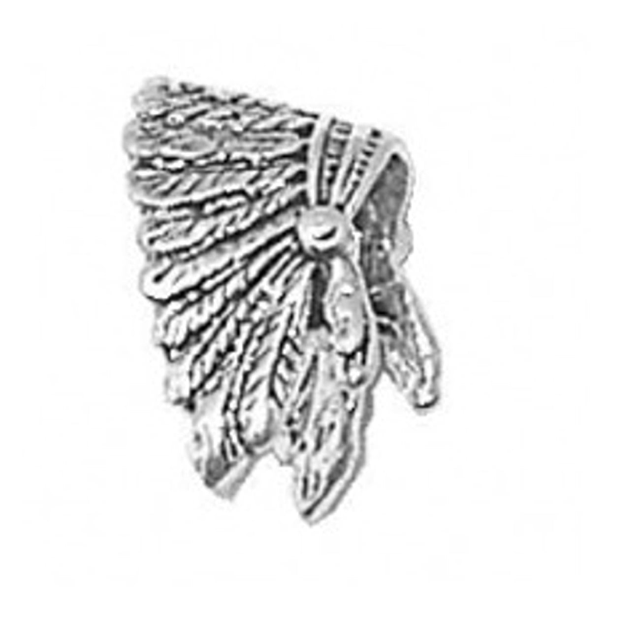 NATIVE AMERICAN CHIEF with HEADDRESS .925 Sterling Silver EUROPEAN Bead Charm
