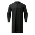 thumbnail image 3 of TAIAOJING Men's Crew Neck T Shirt Casual Solid Stand Collar Robe Long Sleeve Button Jubba Thobe Cotton Shirt, 3 of 7