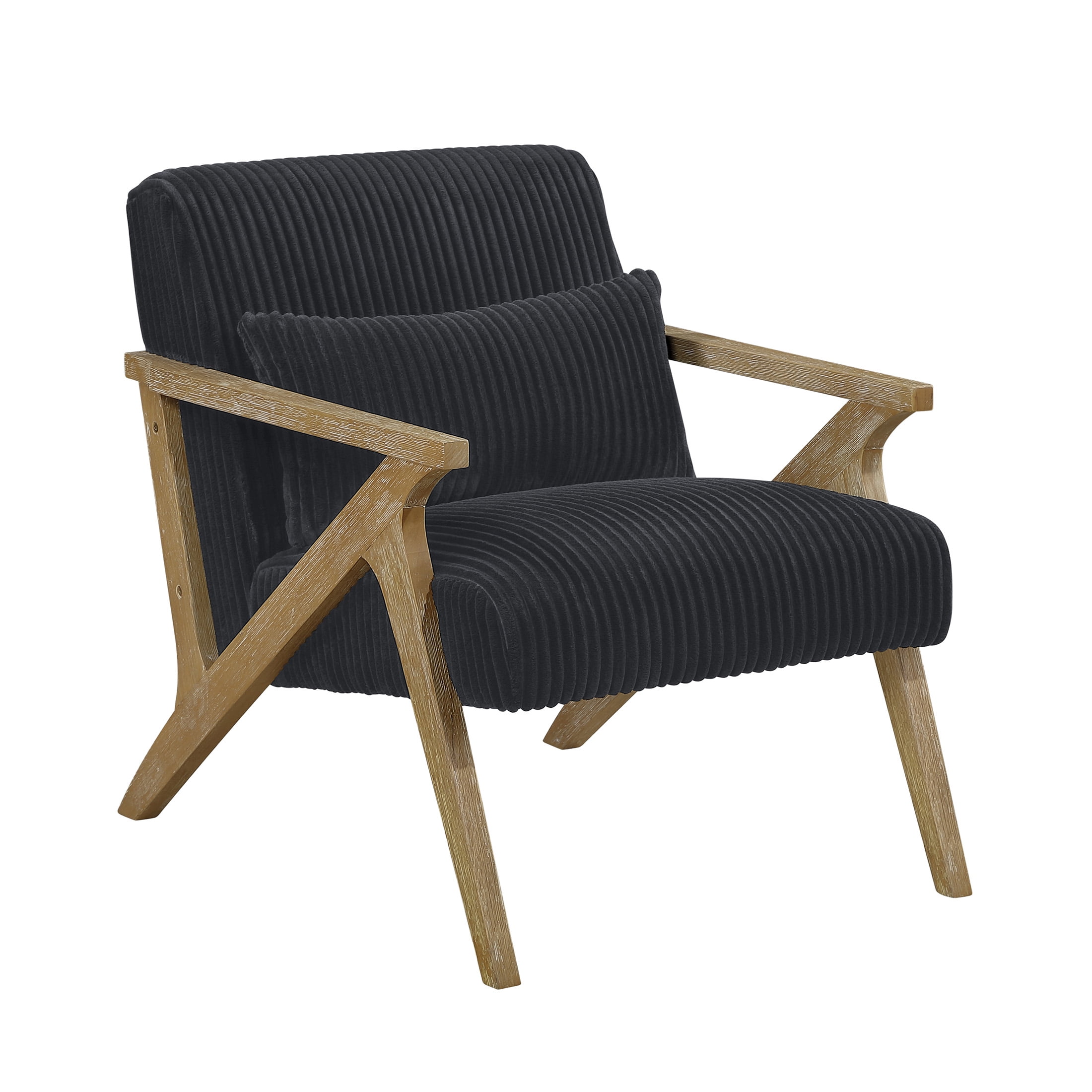OakvillePark Papyrus Solid Rubberwood Frame Corduroy Accent Chair, Black